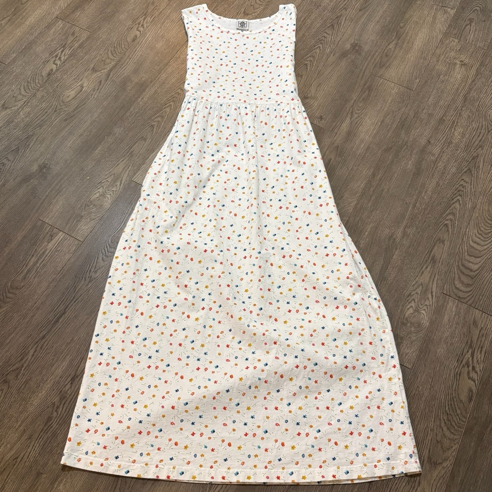 C.M.I. Vintage 100% Cotton White with Multicolor Ditsi Floral Midi Dress US